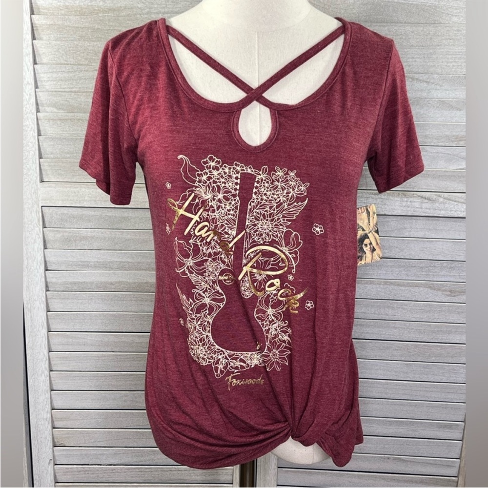 HARD ROCK CAFE Women's Twist Hem Tee (NWT
Burgundy-XS